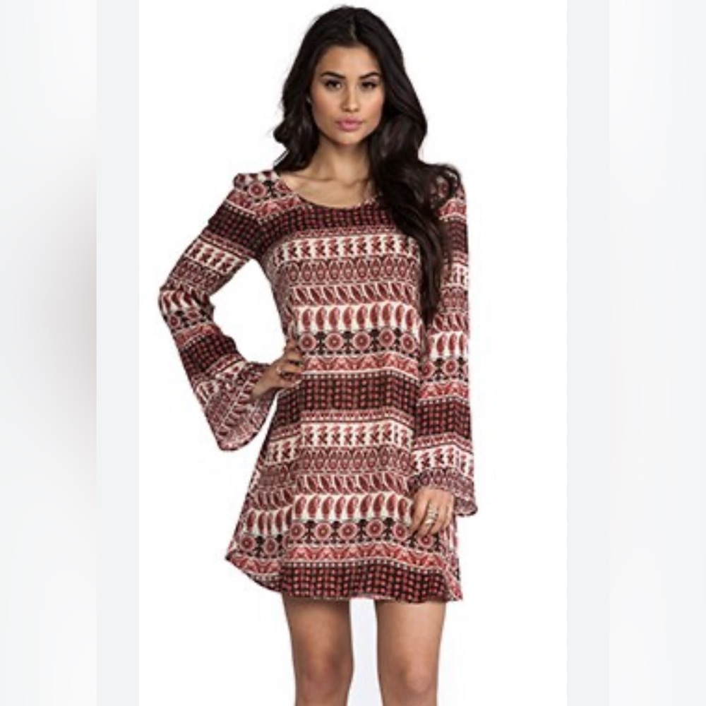 Cleobella Red A-Line Bell Sleeve Mini Dress